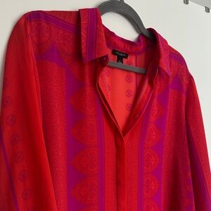 Ann Taylor Paisley Red, Coral and Purple Women's Top